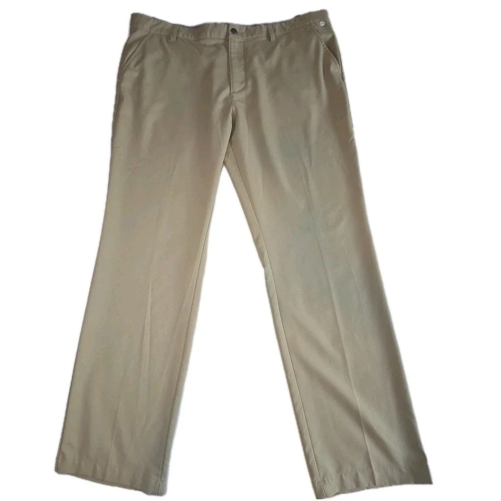 ADIDAS Golf Pants Mens 40x32 Beige Straight Fit Performance Flat Front